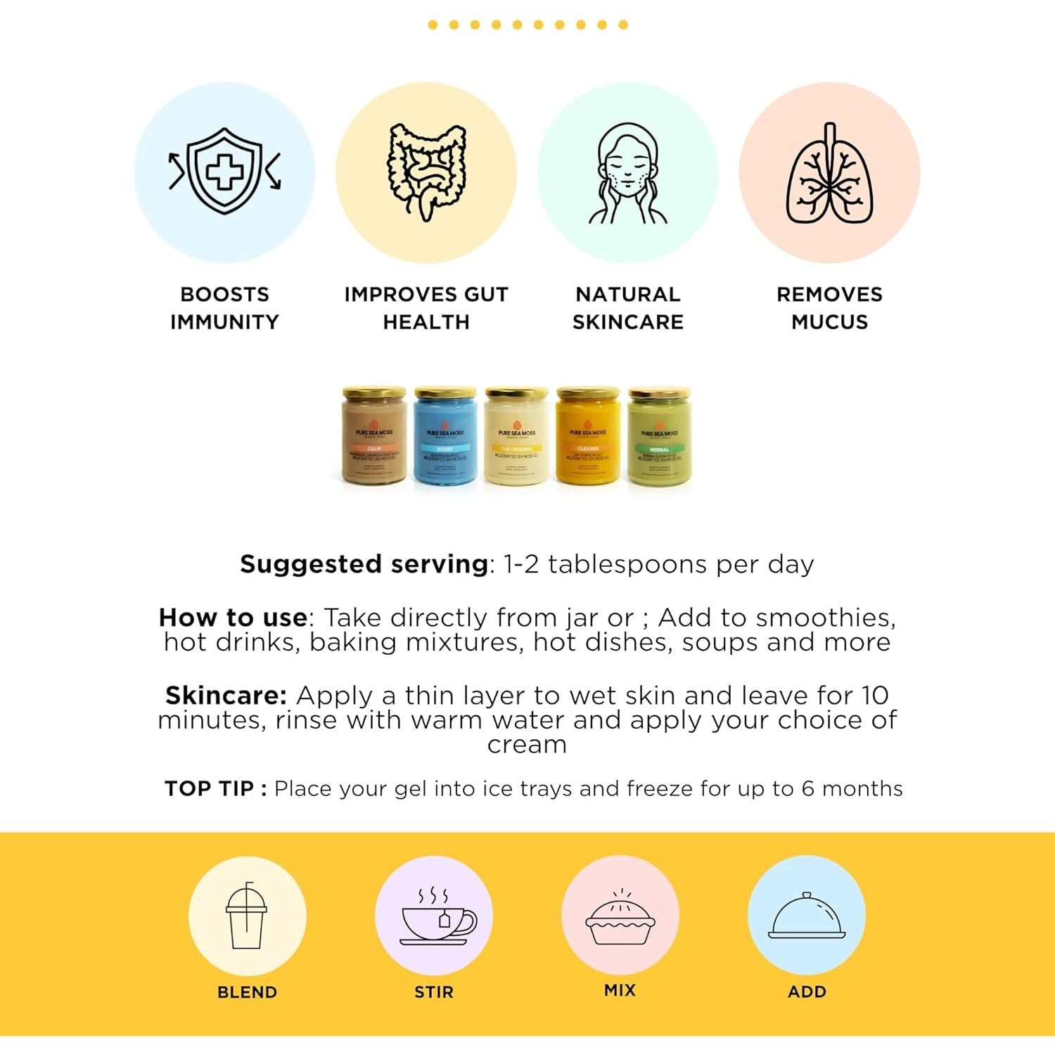 Organic Sea Moss Gel by Pure Sea Moss UK - the Original 500Ml, Made with Wildcrafted Organic Sea Moss - Vegan Irish Seamoss Sourced from St Lucia