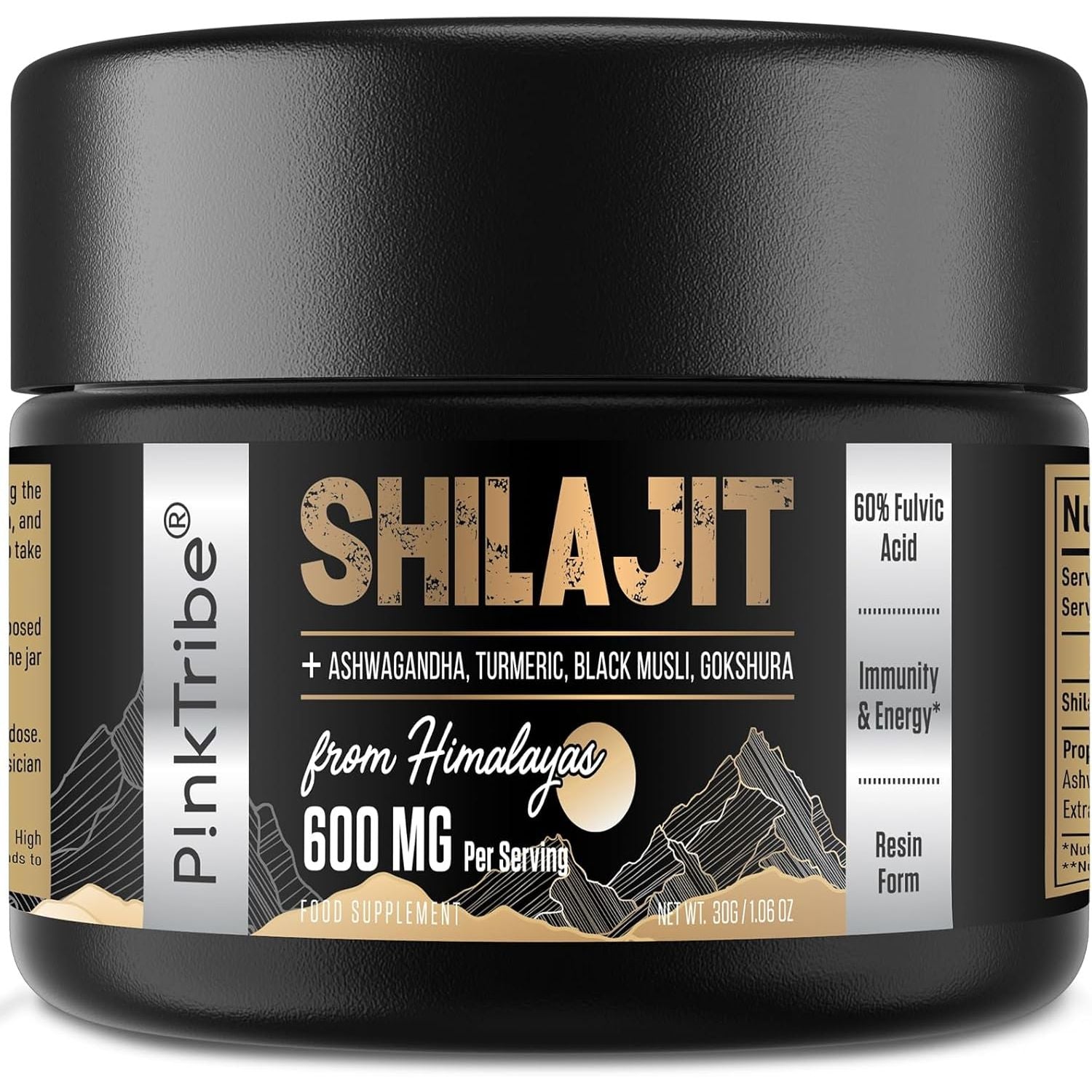 Shilajit Resin Gold Standard Shilajit - 600Mg Himalayan Shilajit Blend with Ayurvedic Herbal Extracts, High Levels of Fulvic Acid, Supports Energy and Performance, 30G (Pack of 1)