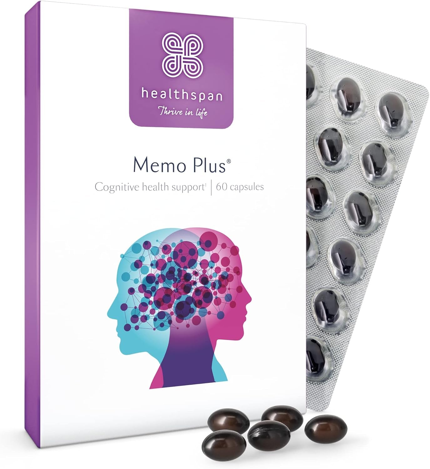 Healthspan Memo plus (2 Months' Supply) | to Support Your Brain Health & Cognitive Function | 350Mg Advanced Phospholipid Complex | 179Mg Omega 3 Fish Oil | 75Μg Iodine | Friend of the Sea | One-A-Day