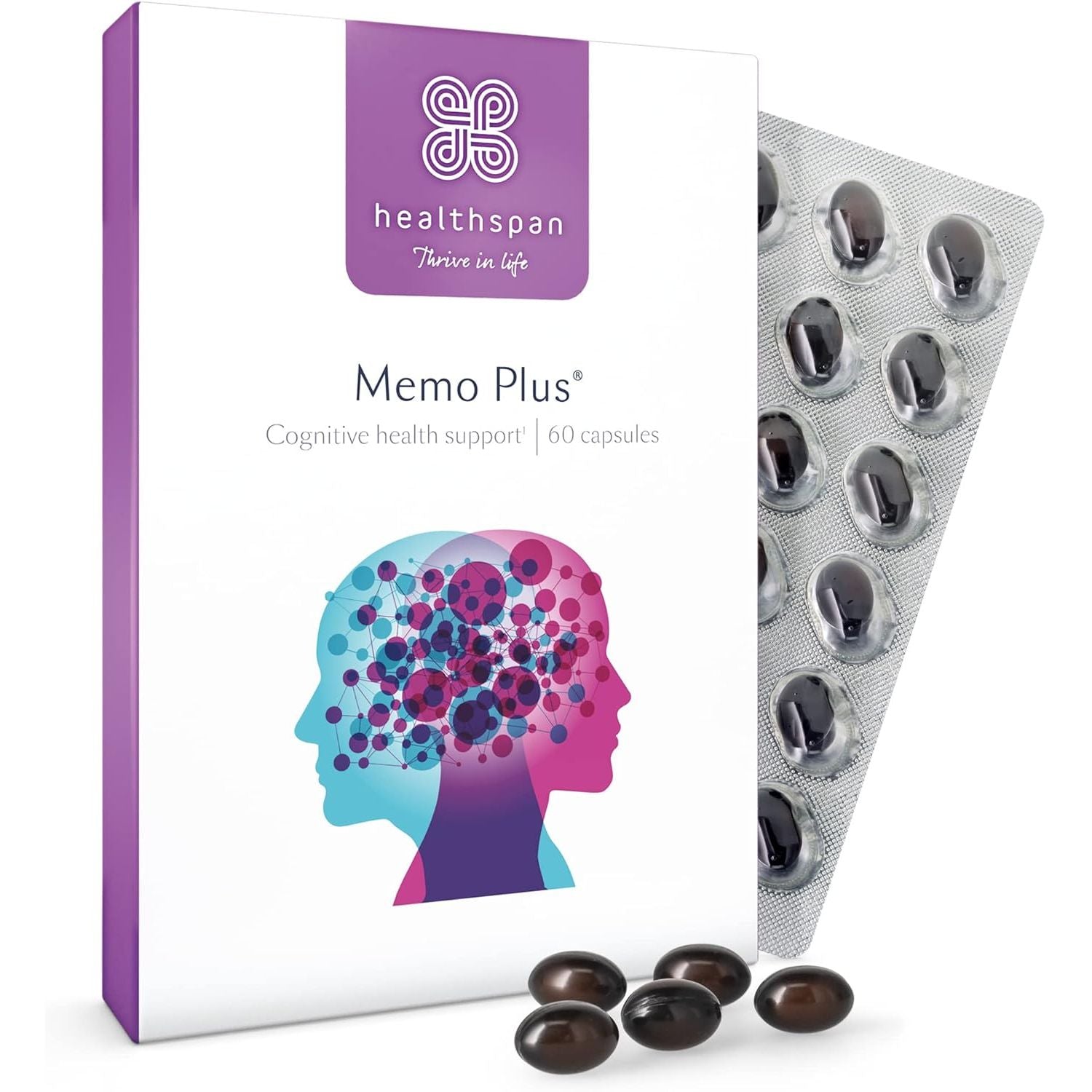 Healthspan Memo plus (2 Months' Supply) | to Support Your Brain Health & Cognitive Function | 350Mg Advanced Phospholipid Complex | 179Mg Omega 3 Fish Oil | 75Μg Iodine | Friend of the Sea | One-A-Day