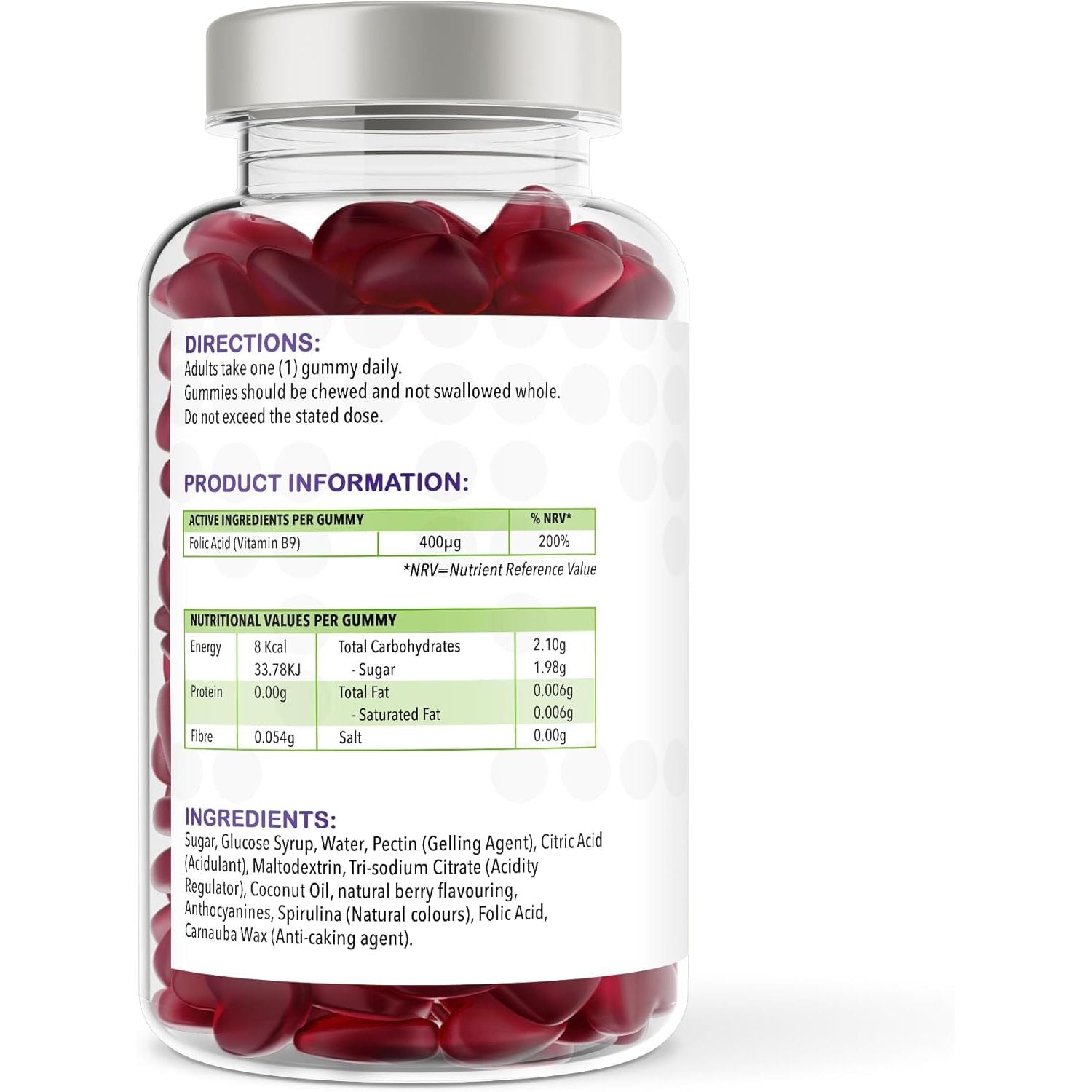 Folic Acid Gummies 400Μg – Prenatal & Pregnancy Support – Berry Flavour Vegan Supplement – 120 Gummies