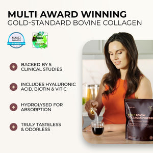 Inspiriko Bovine Collagen Powder for Women. Award Winning, 50 Servings, with Hyaluronic Acid, Biotin & Vitamin C. UK Made, Grass-Fed, 10,000Mg Unflavoured Hydrolyzed Collagen Peptides Powder 510G