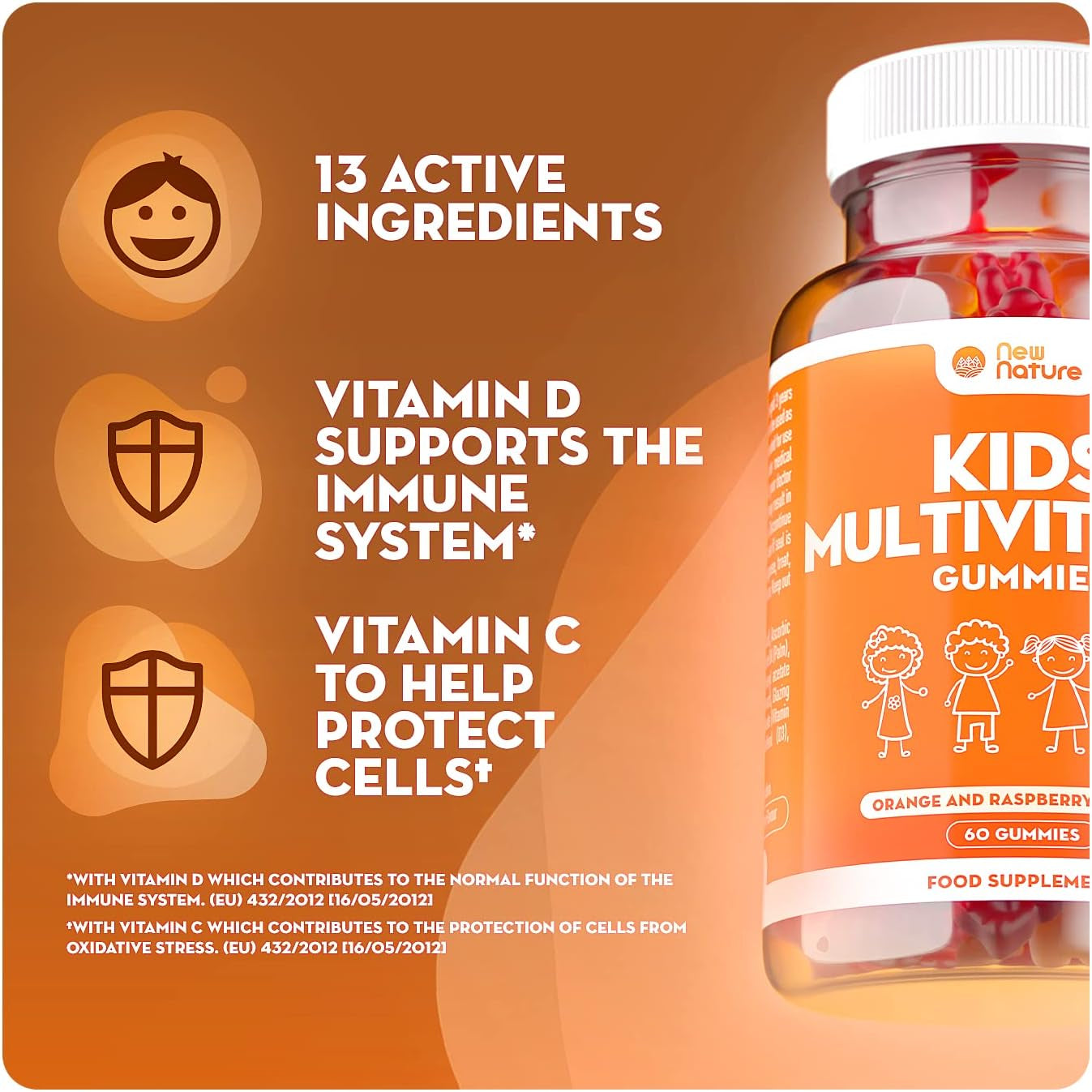 Kids Multivitamin Gummies with Zinc, Vitamin C & Vitamin D - Vitamins for Kids Aged 3+ - Zinc for Immune System - Kids Vitamins (60 Gummies)