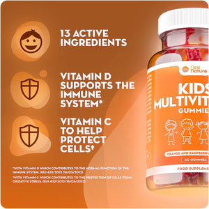 Kids Multivitamin Gummies with Zinc, Vitamin C & Vitamin D - Vitamins for Kids Aged 3+ - Zinc for Immune System - Kids Vitamins (60 Gummies)