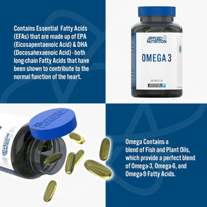 Applied Nutrition Omega 3 - Omega Fish Oil 1000Mg, 180Mg EPA & 120Mg DHA per Softgel, Made in the UK (100 Soft-Gels)