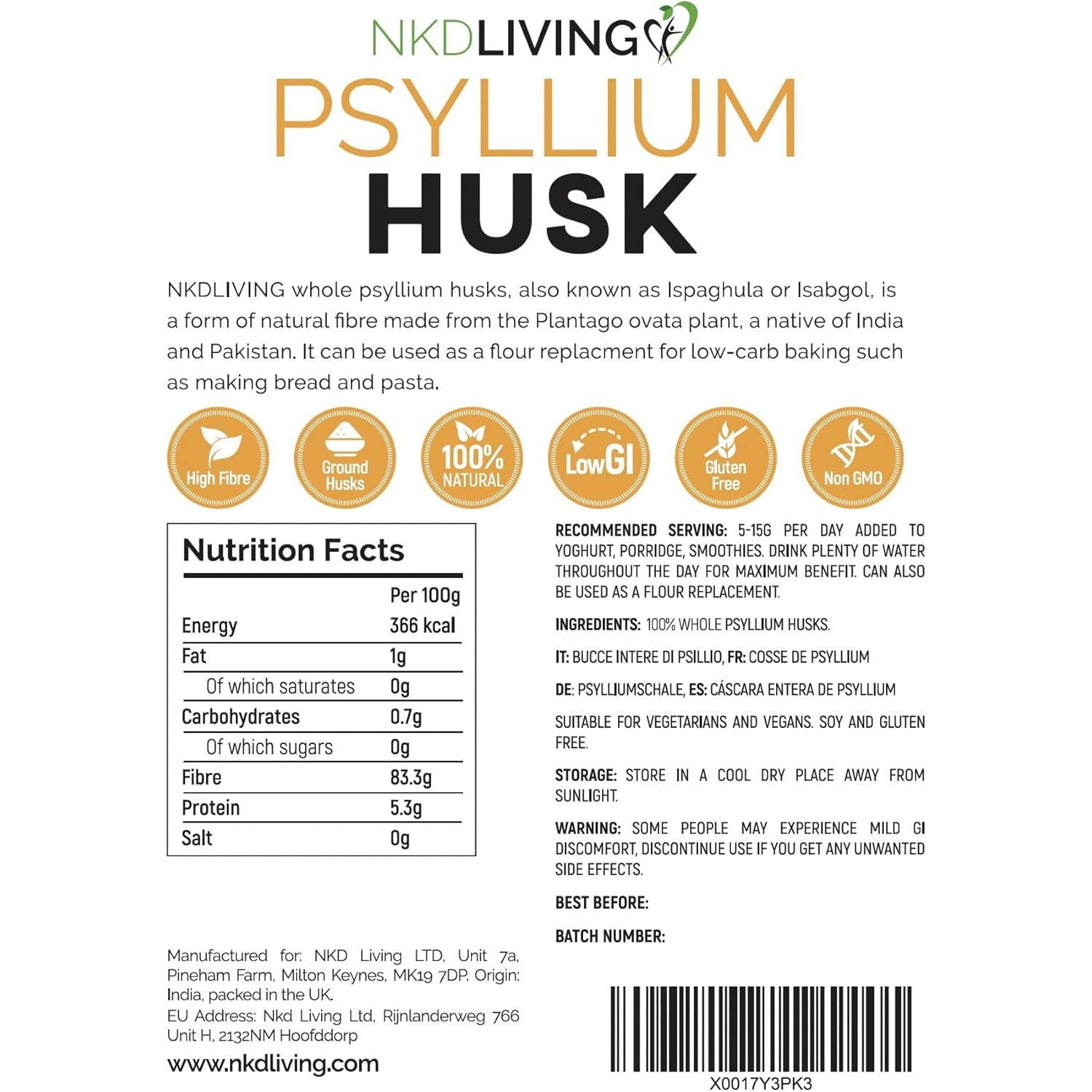 NKD Living Whole Psyllium Husks (500G)