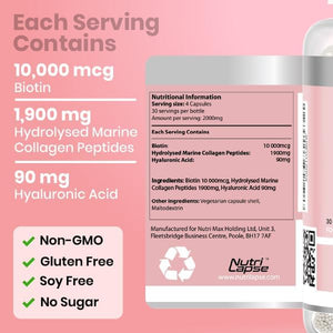 120 Pure Marine Collagen Boosting Advanced Granular Biotechnology Capsules | Type 1 Hydrolysed Marine Collagen with Biotin and Hyaluronic Acid | Slow Release Maximum Absorption.