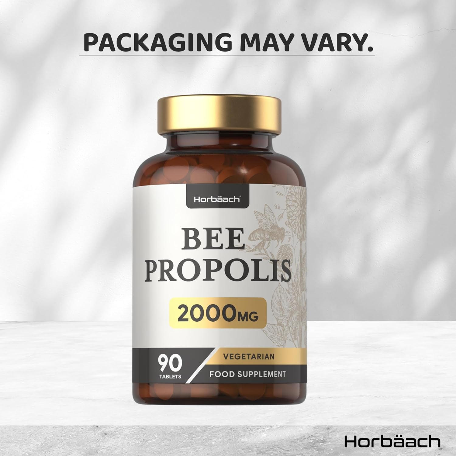 Bee Propolis Tablets 2000Mg | Flavonoids Propolis Supplement | 90 Vegetarian Tablets | High Strength 5:1 Extract | by Horbaach