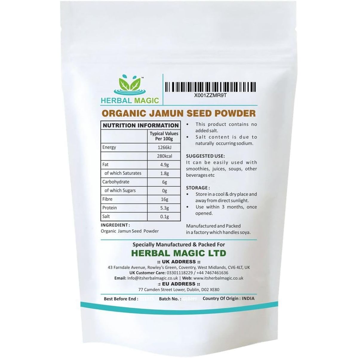 Herbal Magic'S Organic Jamun Seeds Powder Indian Black Berry Natural Dried Powder for Super Smoothie, Shake Premium Quality Powder,Free from Fillers & Preservatives