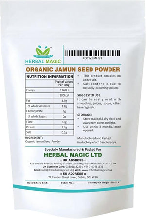 Herbal Magic'S Organic Jamun Seeds Powder Indian Black Berry Natural Dried Powder for Super Smoothie, Shake Premium Quality Powder,Free from Fillers & Preservatives
