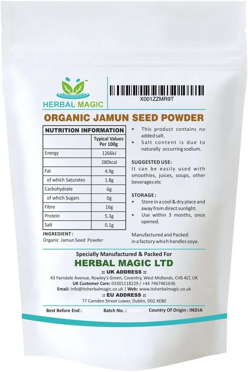 Herbal Magic'S Organic Jamun Seeds Powder Indian Black Berry Natural Dried Powder for Super Smoothie, Shake Premium Quality Powder,Free from Fillers & Preservatives