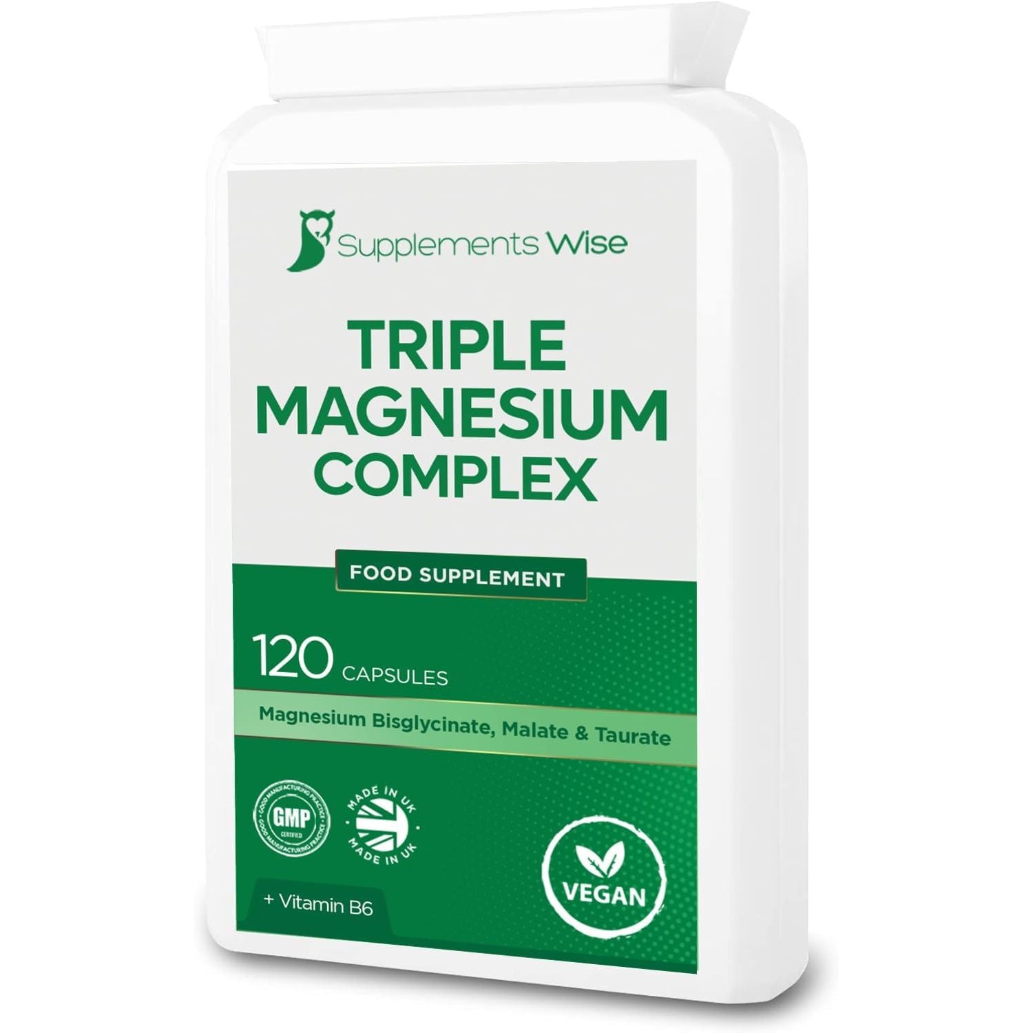 Triple Magnesium Complex - 3 in 1 Blend - Bisglycinate, Malate and Taurate with Vitamin B6 - Magnesium Complex Supplements Suitable for Women and Men - 120 High Strength Capsules