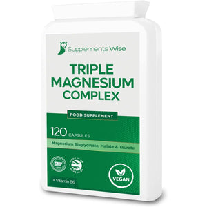Triple Magnesium Complex - 3 in 1 Blend - Bisglycinate, Malate and Taurate with Vitamin B6 - Magnesium Complex Supplements Suitable for Women and Men - 120 High Strength Capsules