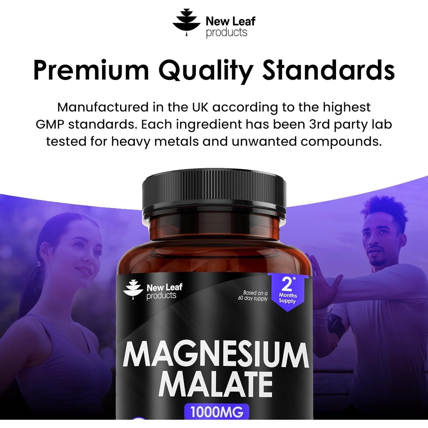Magnesium Supplements 1000Mg - Pure Magnesium Malate Capsules - Bones & Sleep Support - High Absorption Elemental - Vegan High Strength - 2 Months Supply