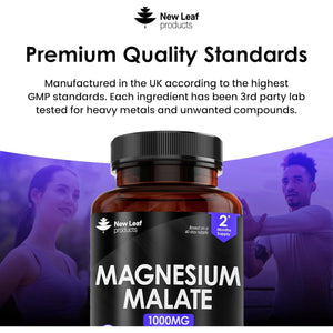 Magnesium Supplements 1000Mg - Pure Magnesium Malate Capsules - Bones & Sleep Support - High Absorption Elemental - Vegan High Strength - 2 Months Supply