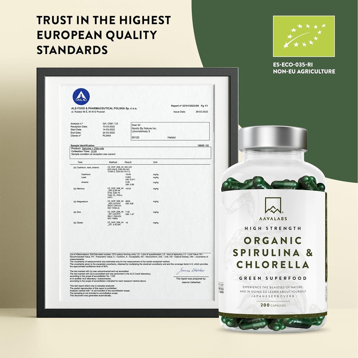 Organic Spirulina and Chlorella Capsules - Spirulina Powder and Chlorella Powder - Broken Cell Wall - 1800Mg per Serving - 200 Capsules - Vegan