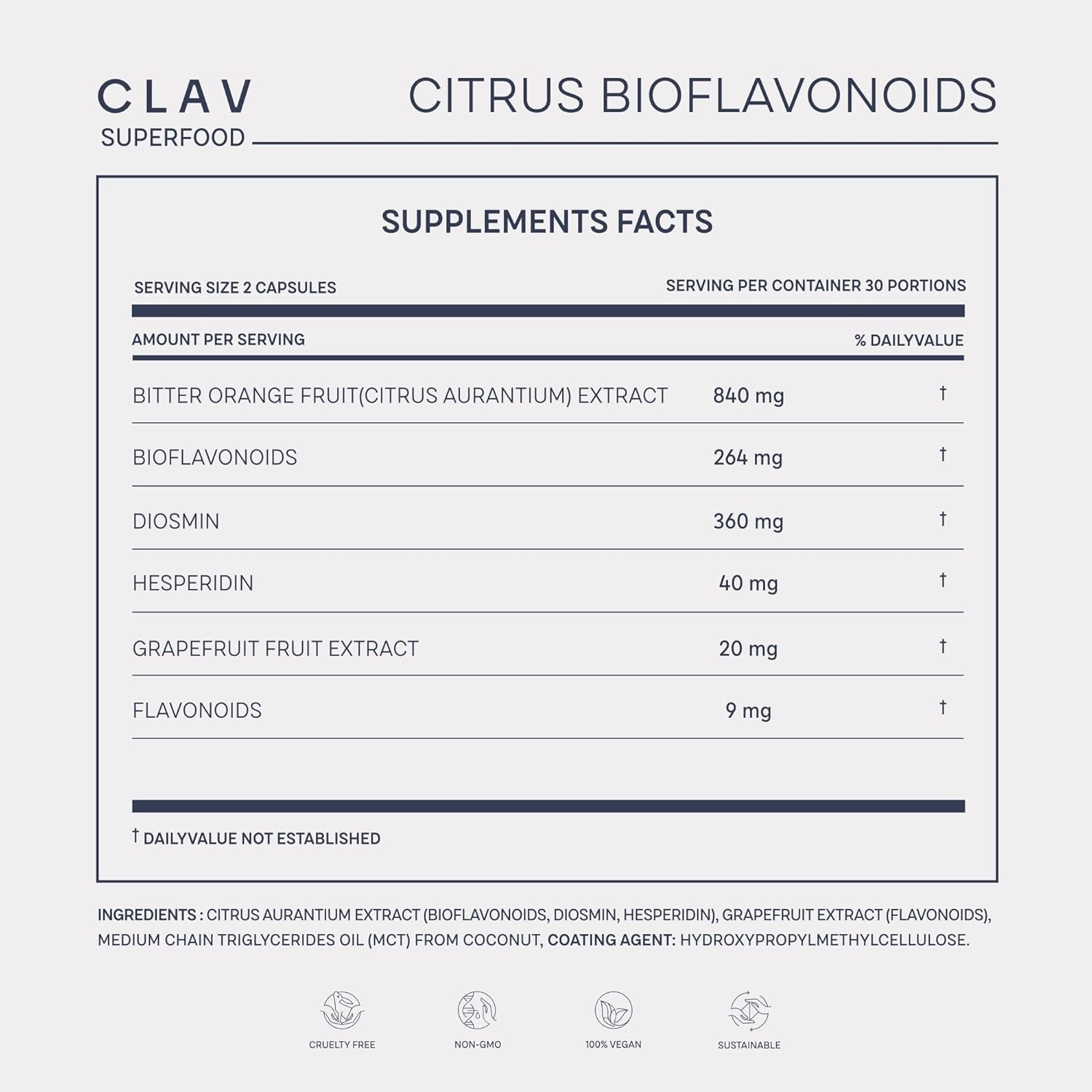 Citrus Bioflavonoids Complex with Diosmin Hesperidin and Naringin - Flavonoids Supplement Made from Bitter Orange and Grapefruit Extract - Circulation Booster - 60 Capsules - Made in Germany