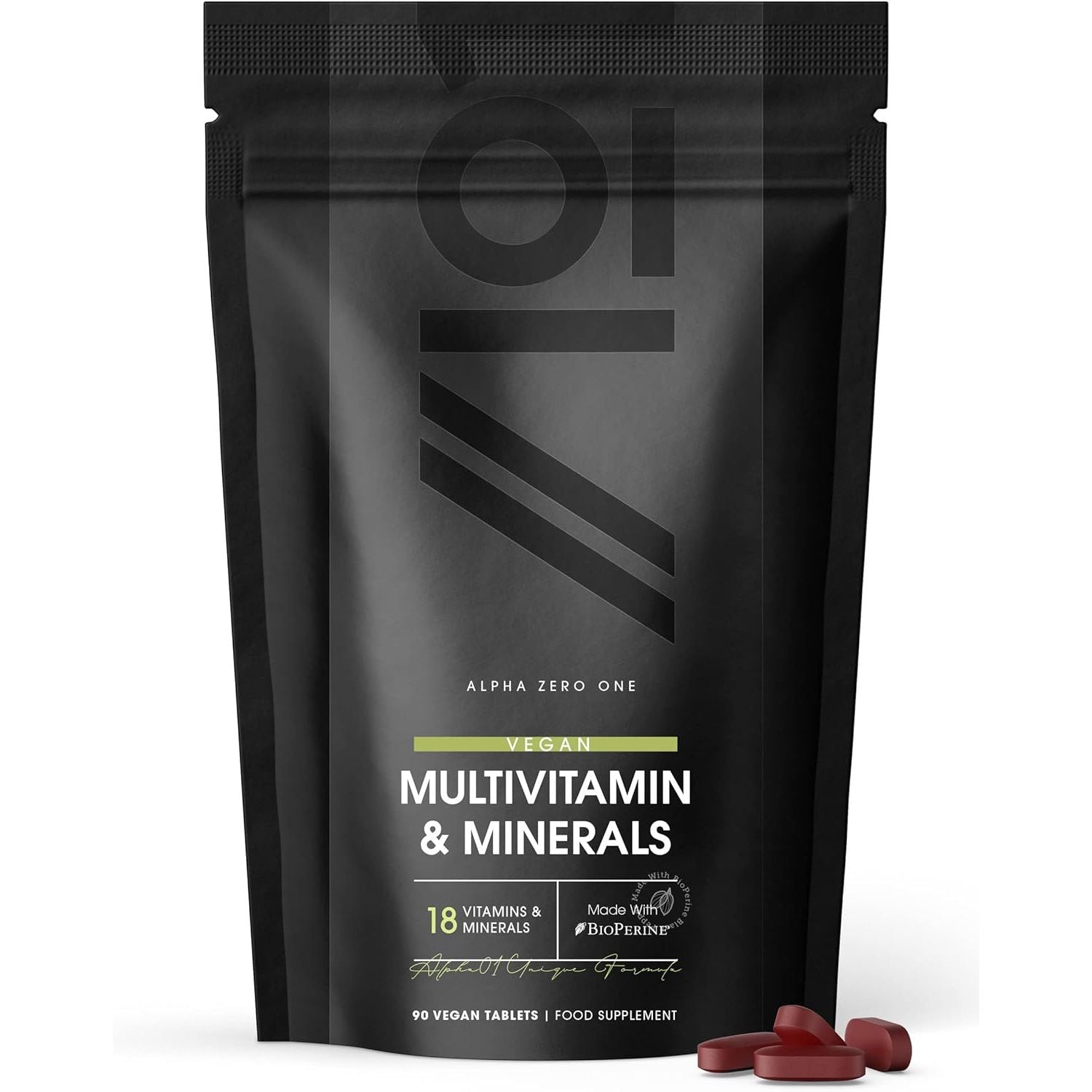 Multivitamins & Minerals for Men and Women – 90 Vegan Tablets – High Strength 18 Essential Vitamins & Minerals with Iron, Vitamin C, B12 & D3 – by Alpha01