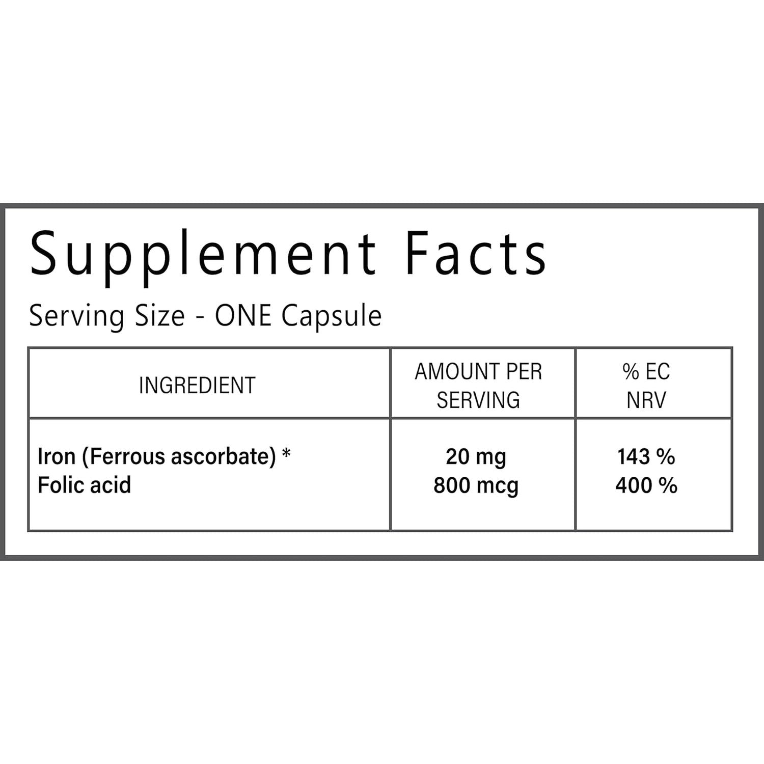 Synbio Premium - Iron + Folic Capsules | VEGAN Certified | Tackles Tiredness & Supports General Health | Halal | Kosher | Gelatin Free | Sugar Free | Salt Free | SOYA Free | Made in the UK