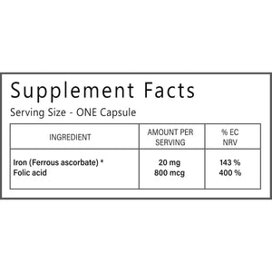 Synbio Premium - Iron + Folic Capsules | VEGAN Certified | Tackles Tiredness & Supports General Health | Halal | Kosher | Gelatin Free | Sugar Free | Salt Free | SOYA Free | Made in the UK