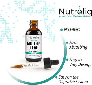 Nutroliq Mullein Leaf 50:1 Extract Drops - Vegan, Non-Gmo Supplements for Lung Cleanse and Respiratory Health, Digestive Wellness, Sound Sleep Support - Fast Absorption Tincture - 60Ml, 2 Month Supply