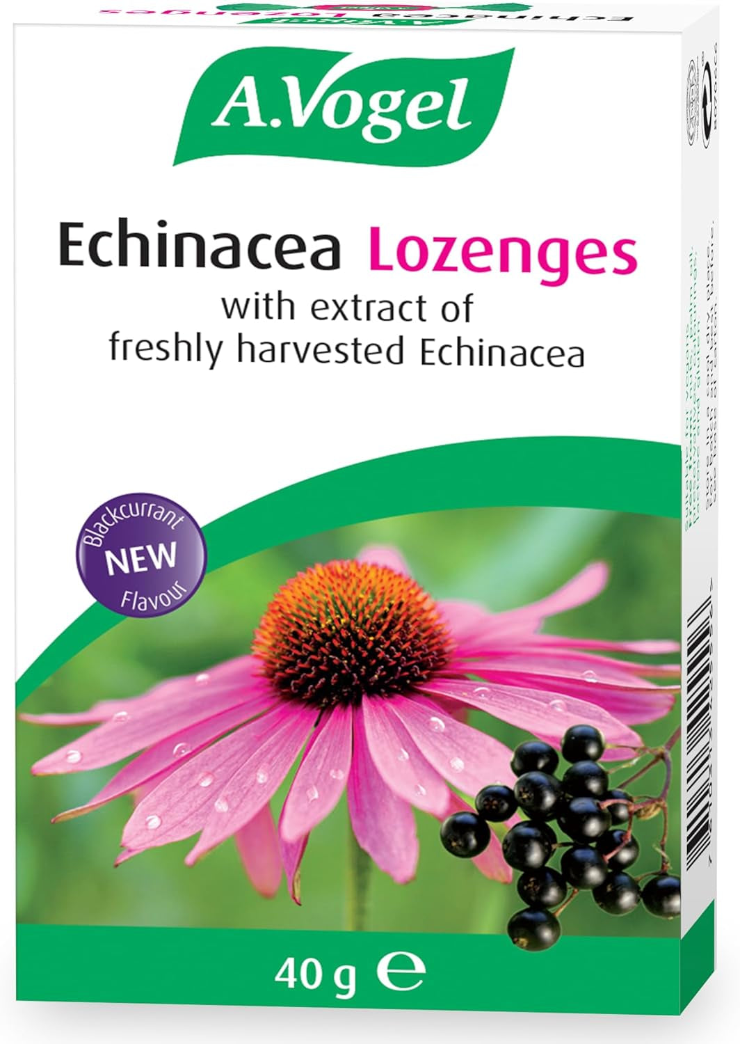 A.Vogel Echinacea Lozenges | Extract of Freshly Harvested Echinacea | Blend of Other Herbs | Suitable for Vegetarians | New Blackcurrant Flavour | 40G
