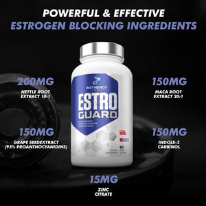 Estro Guard Estrogen Blocker for Men (Highest Dosage) anti Estrogen Tablets PCT Supplements | Muscle Building Supplements, Aromatase Inhibitor, Indole 3 Carbinol Stinging Nettle 60 Vegan Capsules