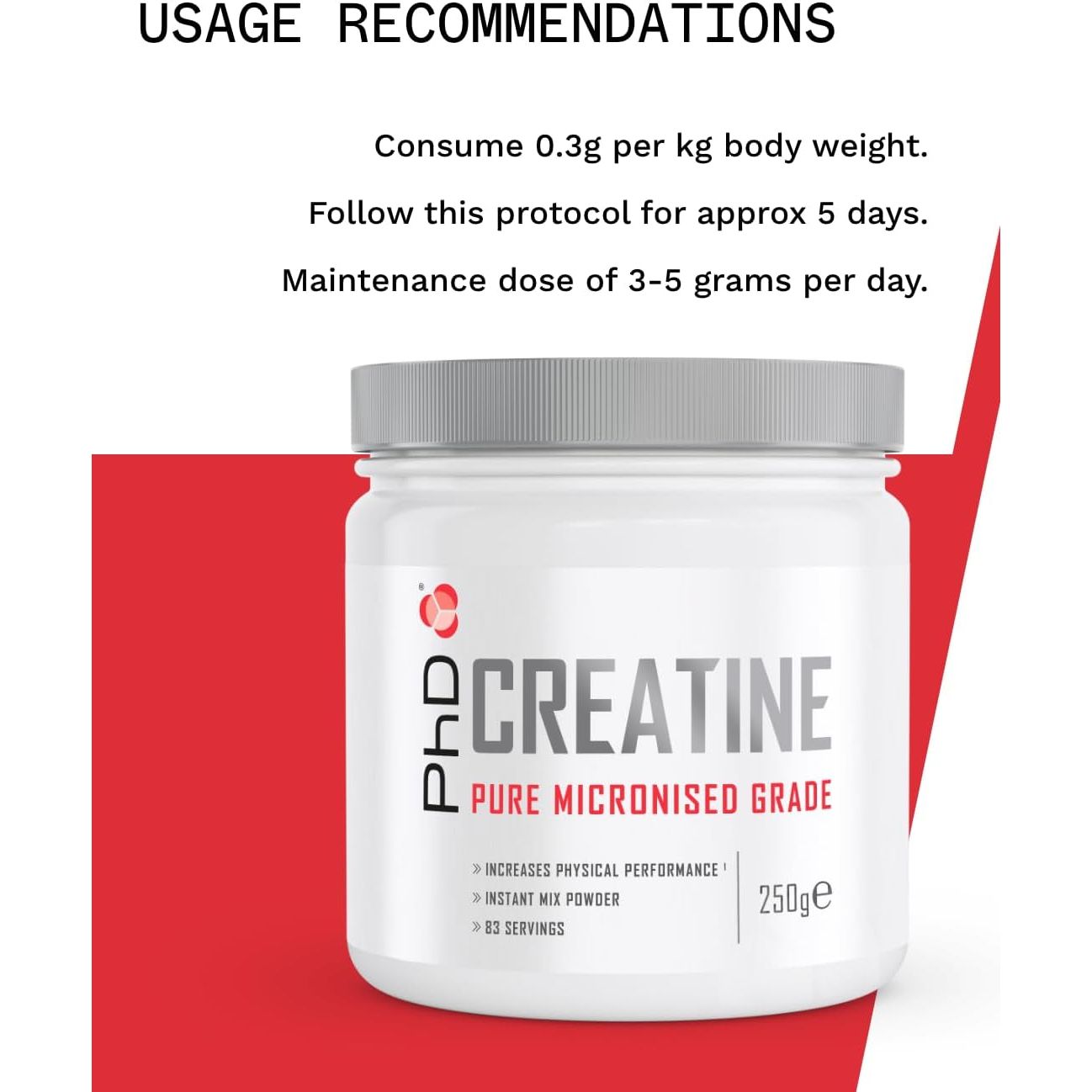 Phd Nutrition 100% Micronised Creatine Monohydrate Powder | Improved Strength and Performance during Exercise, 250G
