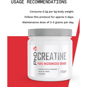 Phd Nutrition 100% Micronised Creatine Monohydrate Powder | Improved Strength and Performance during Exercise, 250G