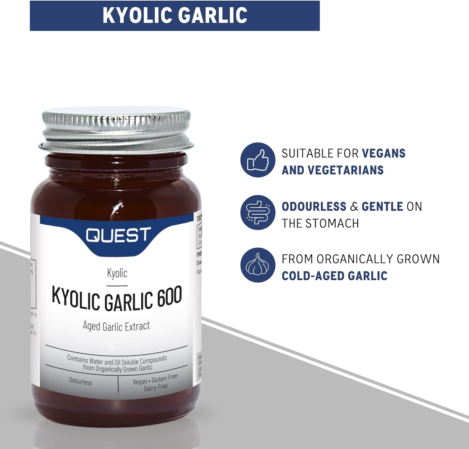 Quest Kyolic Garlic 90 Tablets - 600Mg High Strength Odourless Agedgarlic Extract for Heart, Liver & Immune Function. Daily Supplement, Improve Circulation, Liver Detox & Immunity (Pack of 1)