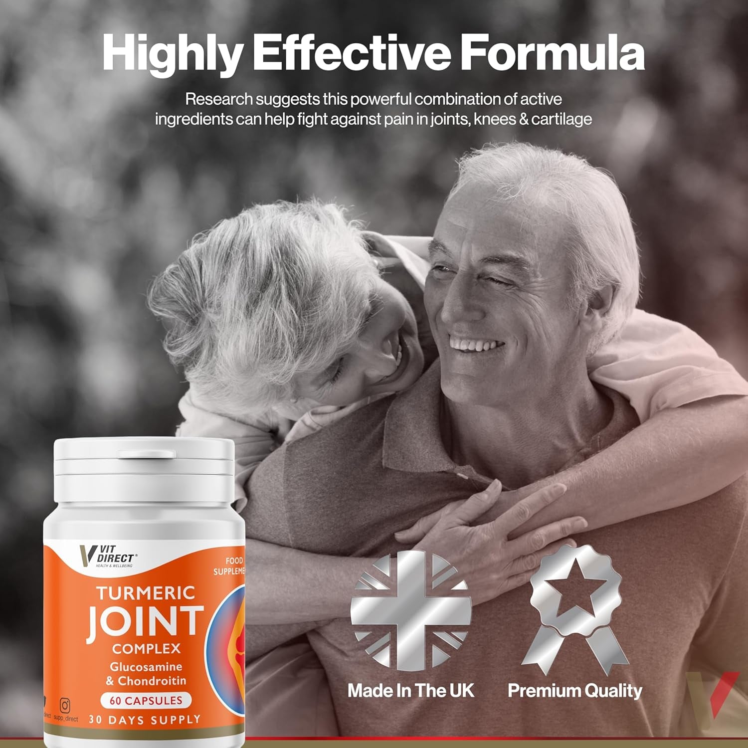 Vit Direct - Turmeric Joint Capsules - 60 Capsules - Joint Care Supplements - with Glucosamine & Chondroitin - Improve Overall Joint Health - Pain Relief - Cartilage Protection