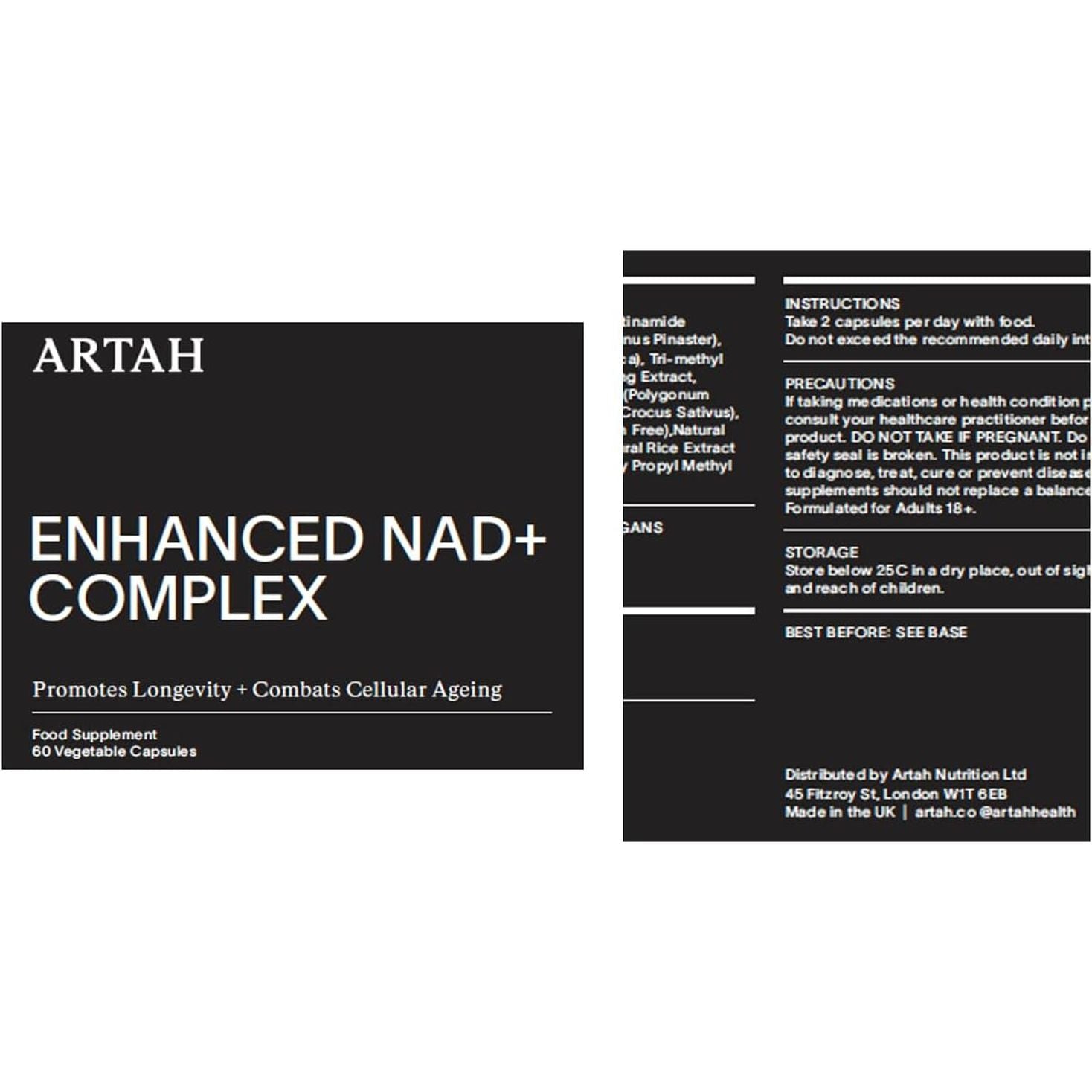 ARTAH Enhanced NAD+ Complex – Nicotinamide Riboside, Niacin, Resveratrol & Phytonutrients, 60 Vegan Capsules, Mental Clarity, Recovery & Longevity Formula – 30‑Day Supply