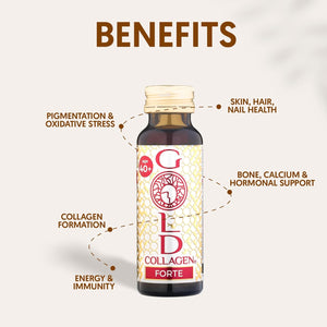 GOLD COLLAGEN Forte - anti Wrinkle Collagen Supplements for Women & Men with Biotin, Vitamin C, Hyaluronic Acid, Marine Collagen for Hair Skin Nail - Antioxidant, Immune System Booster 1 Pack 10X50 Ml