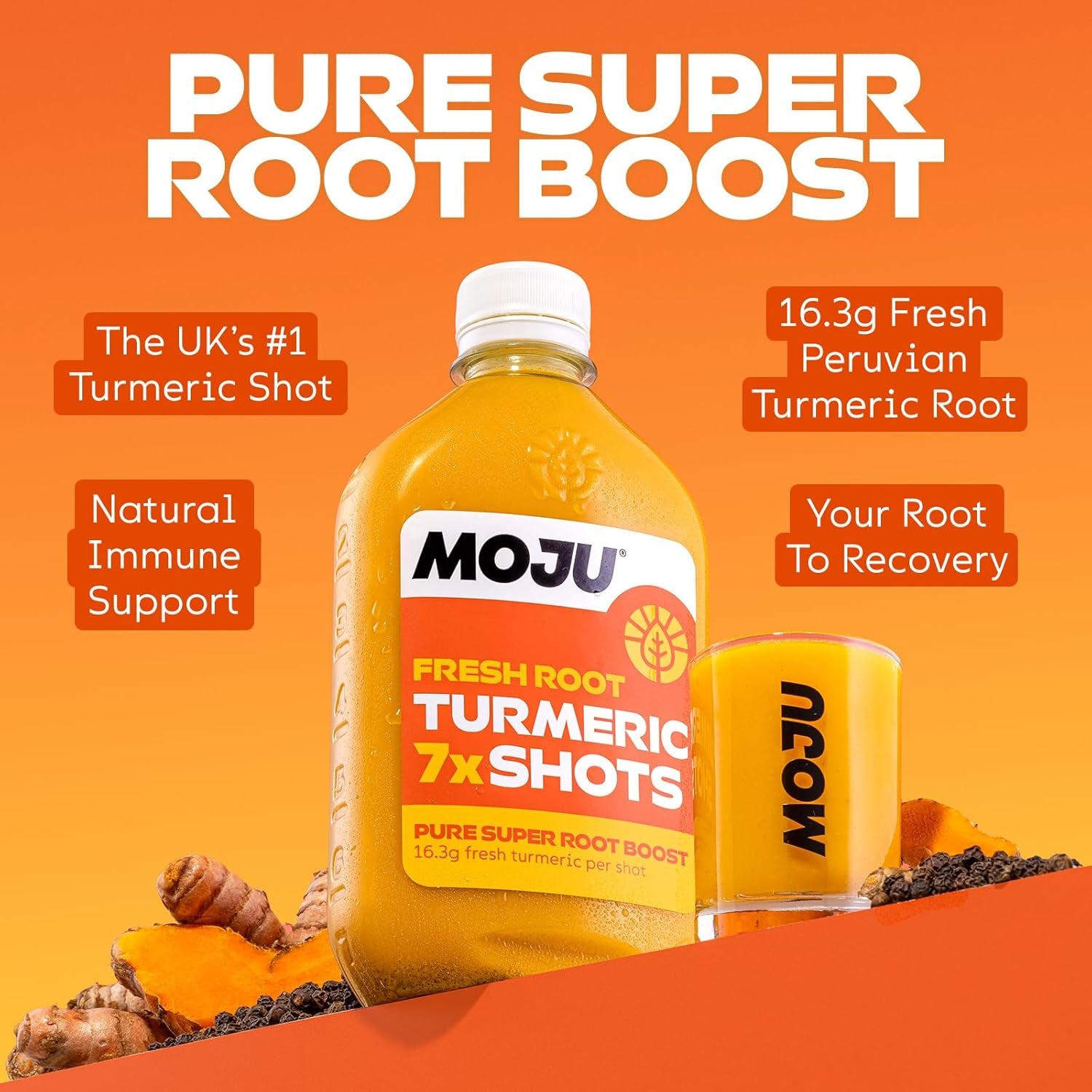 MOJU Variety Dosing Bottles (5 X 420Ml) Ginger, Turmeric, Spicy Piña, Hot Mango and Extra Strength Ginger Shots, Your Plant Powered Morning Wake Up, No Added Sugars, Vegan