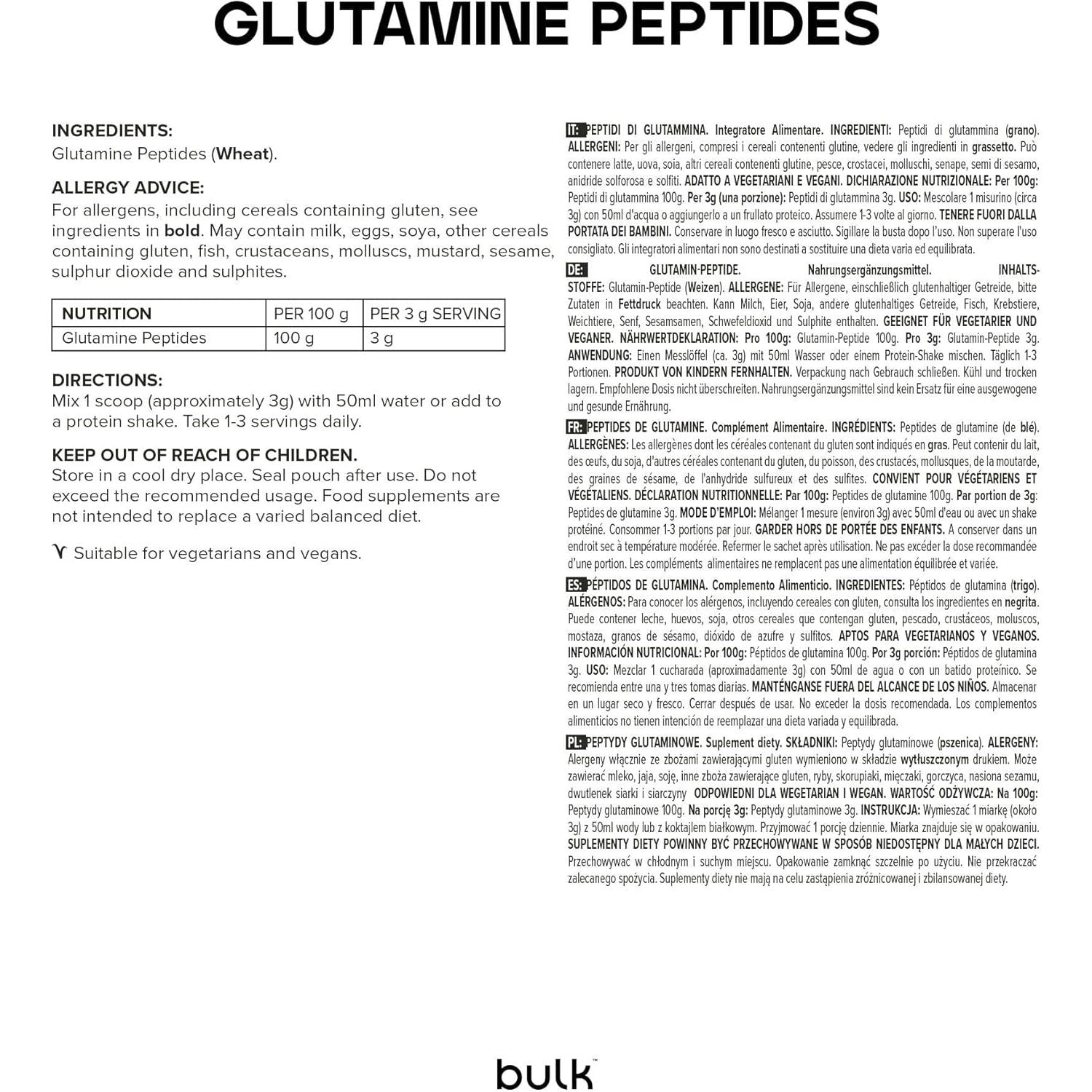 Bulk Glutamine Peptides Powder, 500 G, 166 Servings, Packaging May Vary