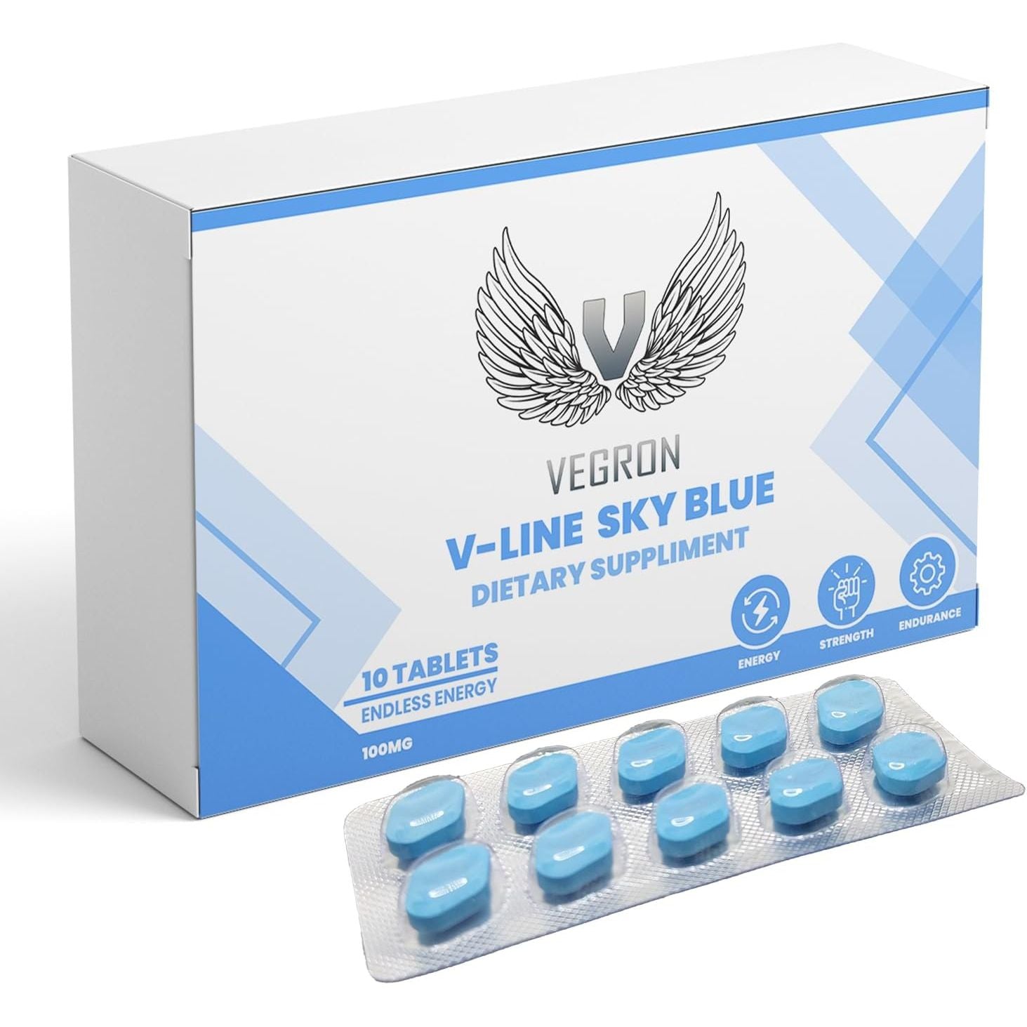V Line Sky Blue 10 | Stamina & Energy Tablets for Men | Pills for Men UK | Korean Ginseng | Fast-Acting Tribulus Terrestris Herbal Supplements & Stamina | Long-Lasting Results