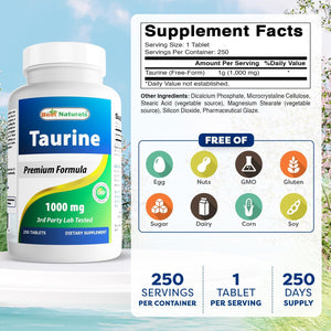 Best Naturals Taurine 1000 Mg Tablet, 250 Count (250 Count (Pack of 1))
