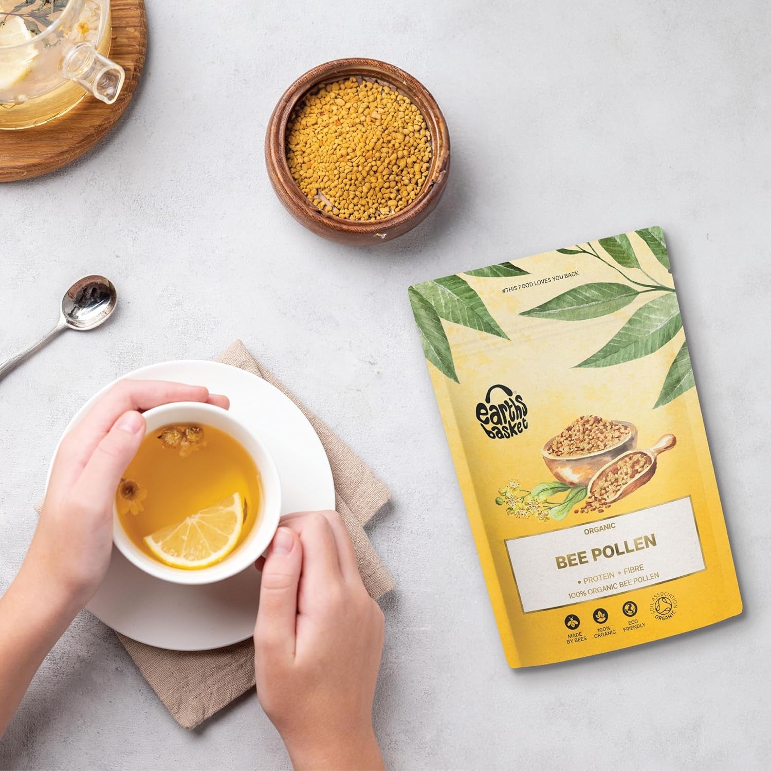 Earths Basket Organic Bee Pollen Granules - Spanish, Raw & Ethically Harvested - 75G in Recyclable Packaging - Healthy Immunity Support - Free from Any Artificial Additives