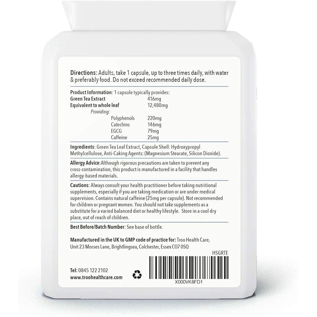 Troo Health Care Green Tea Extract Supplement (12,480Mg) - 90 Capsules - Providing Polyphenols, Catechins and EGCG - UK Manufactured to GMP Standards