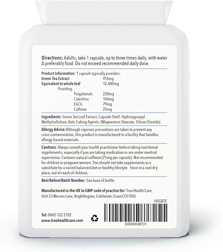 Troo Health Care Green Tea Extract Supplement (12,480Mg) - 90 Capsules - Providing Polyphenols, Catechins and EGCG - UK Manufactured to GMP Standards