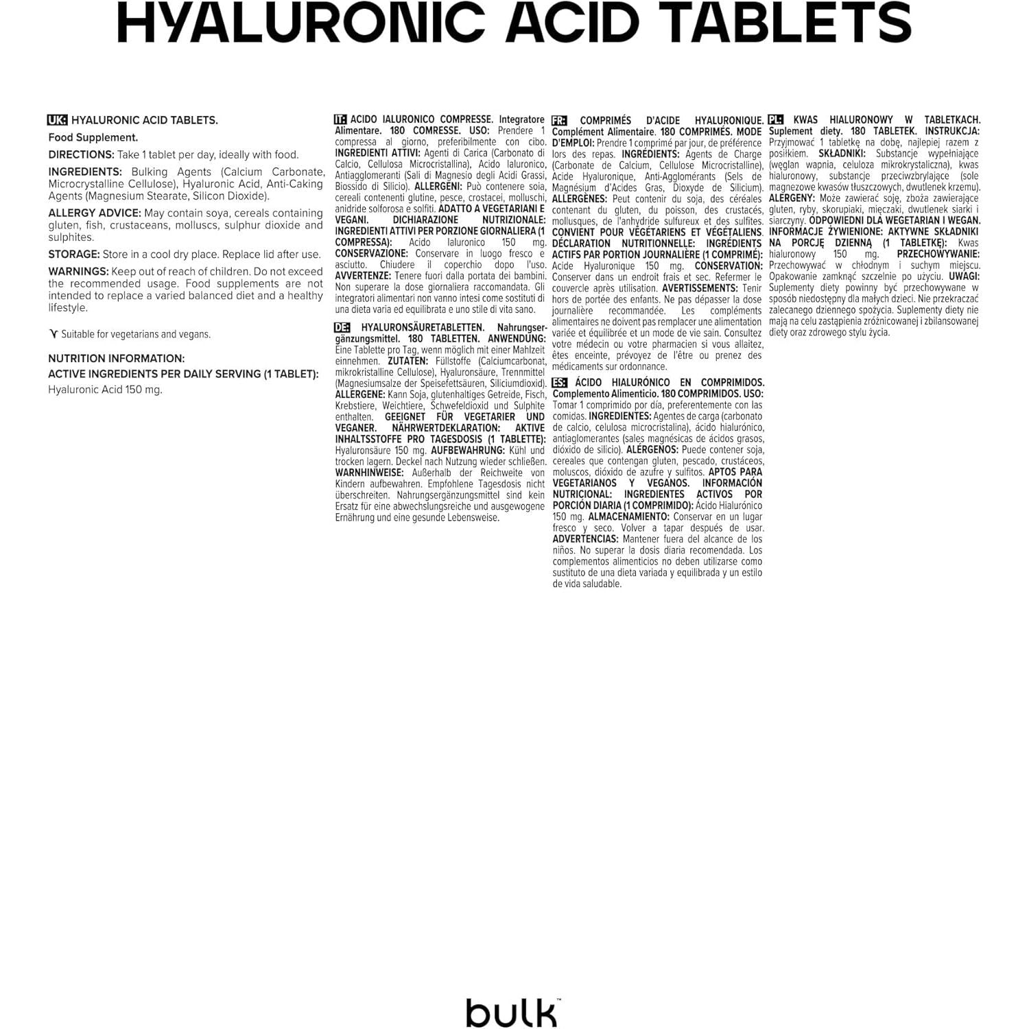 Bulk Pure Hyaluronic Acid Tablets, 150 Mg, Pack of 60