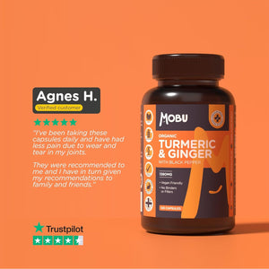 Organic Turmeric, Ginger & Black Pepper Capsules | High Strength 1380Mg | Curcumin for Joints, Immune & Inflammation Support | Vegan, Made in UK MOBU