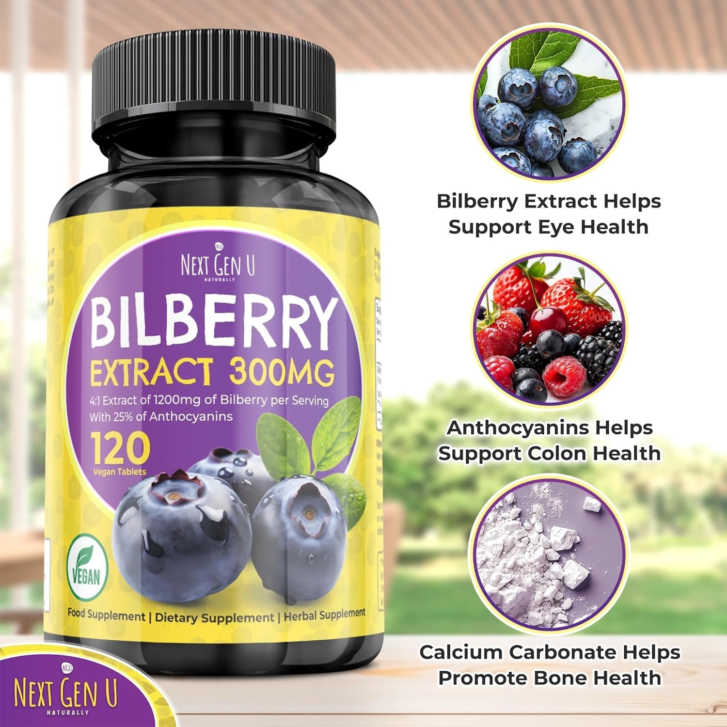 Bilberry Eye Supplement - 300Mg with 75Mg Anthocyanins 120 Vegan Tablets - Food & Dietary Vitamins and Health Supplements - Supporting Vision Protection - by Nextgenu