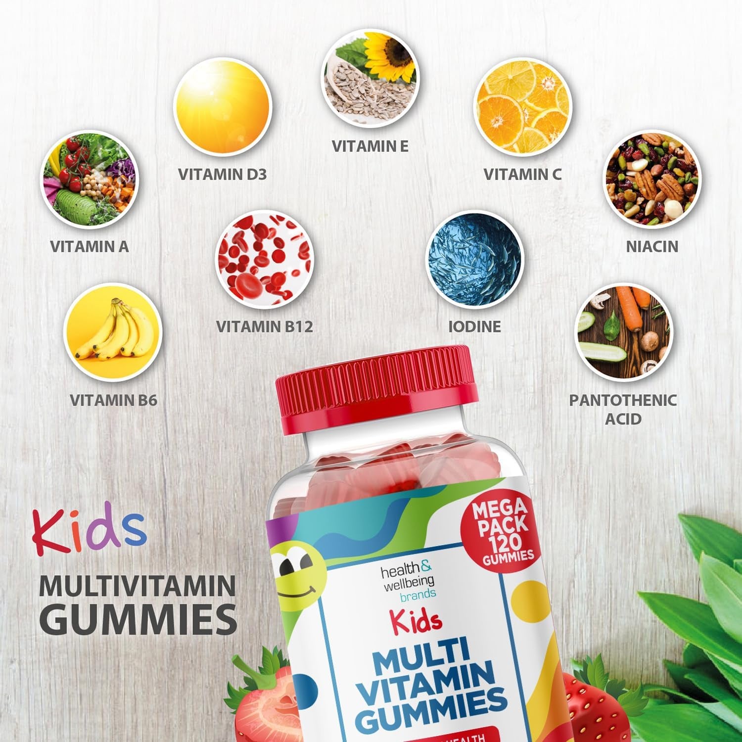 Multivitamin for Kids 120 Natural Strawberry Flavour Gummies - Contains 9 Essential Vitamins and Minerals Including Vitamin C D a & B Vitamins for Childrens