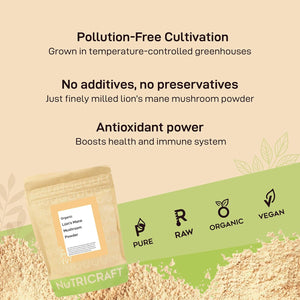 Nutricraft Organic Lion’S Mane Mushroom Powder - 1Kg, 100% Pure Botanical Food, No Preservatives, Vegan & Gluten-Free, Boosts Immune System, High in Nutrients, Use in Smoothies and Food