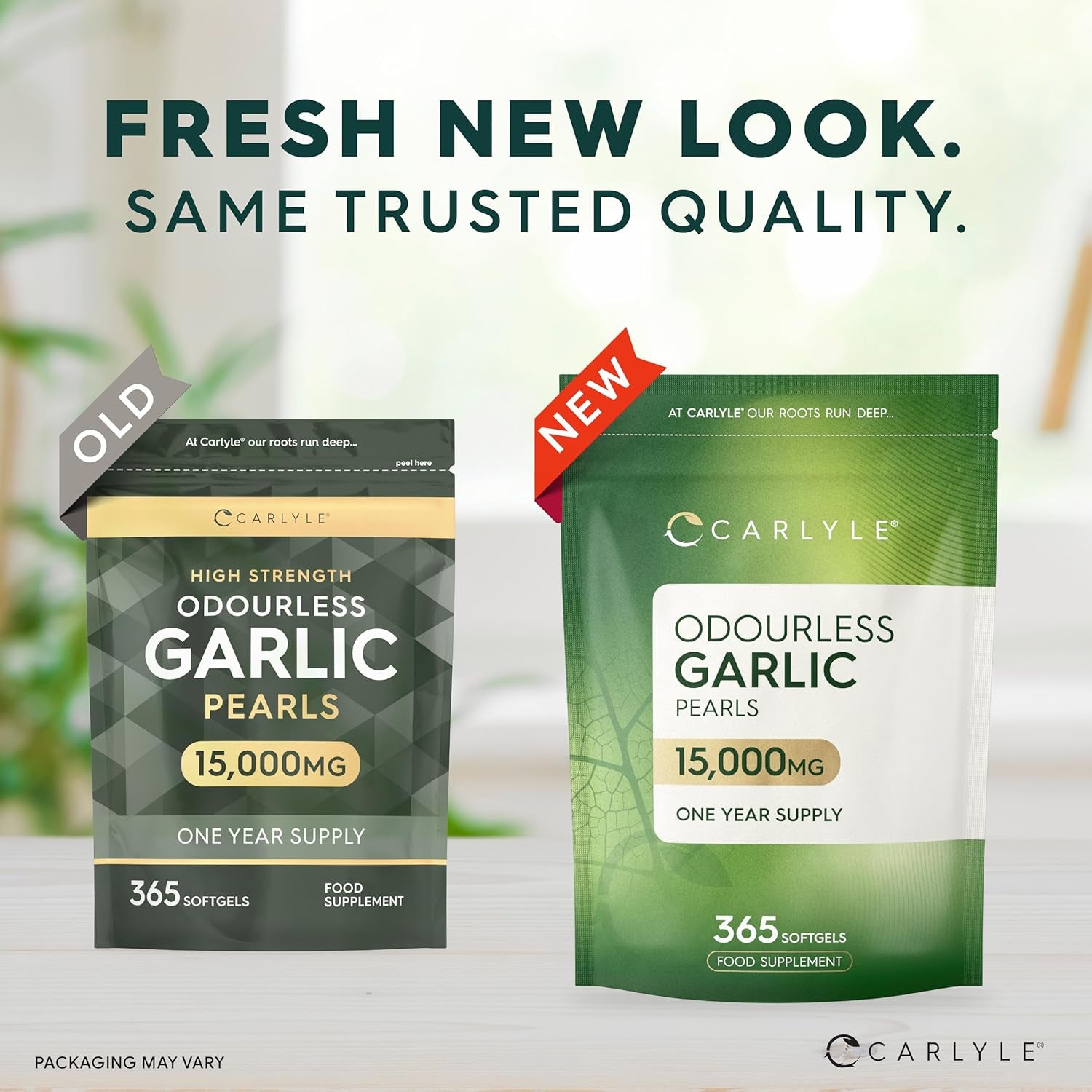Odourless Garlic Capsules 15,000Mg | 365 Count (1 Year Supply) | High Strength Garlic Oil Pearls with Allicin | by Carlyle