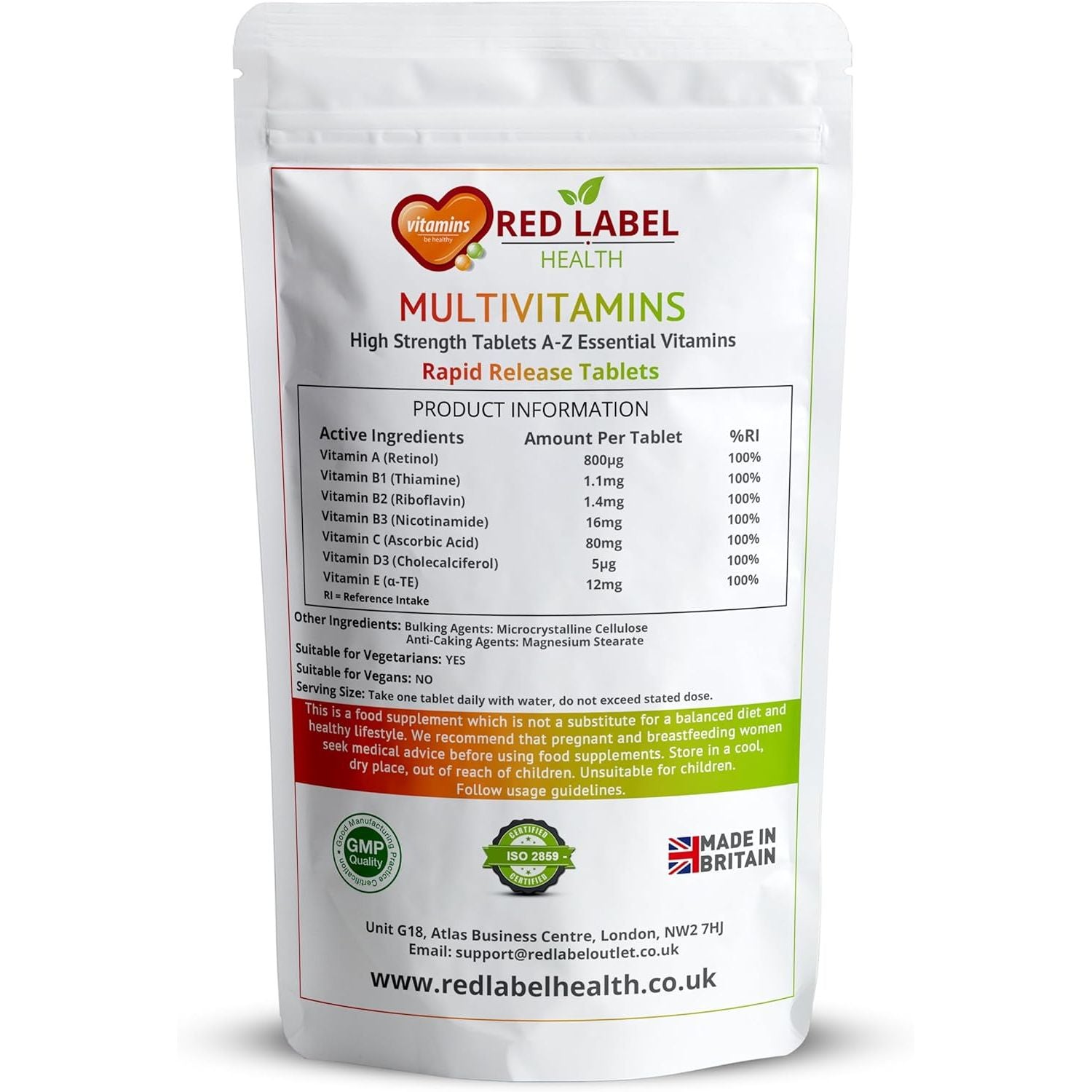 Red Label Health Multivitamin 360 Tablets (1 Year Supply) for Men & Women High Strength Multi Vitamins Supplement for Immune Support & Wellbeing, One a Day Multivitamins