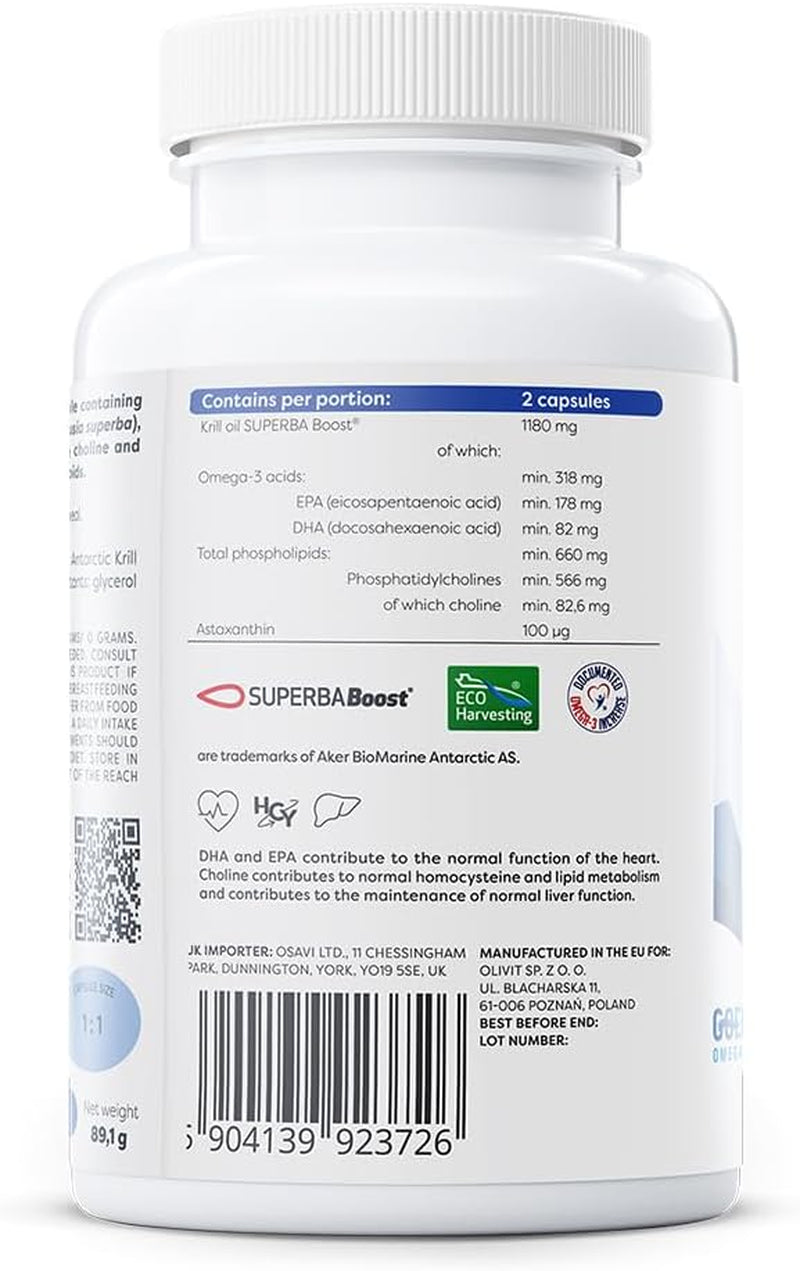 Osavi Super Krill Oil 1180 Mg – 120 Softgels | Omega-3 from Wild Antarctic Krill | Supports Heart, Brain & Liver Health | Rich in Choline & Phospholipids | Sourced from Antarctic Waters