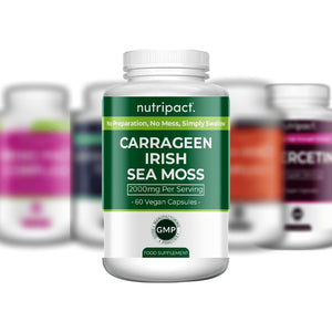 Nutripact Sea Moss Capsules, Bladderwrack and Burdock Root - 3280Mg per Serving - One a Day High Strength - Easy to Swallow - Natural Source of Iodine - Chondrus Crispus - 60 Vegan Capsules