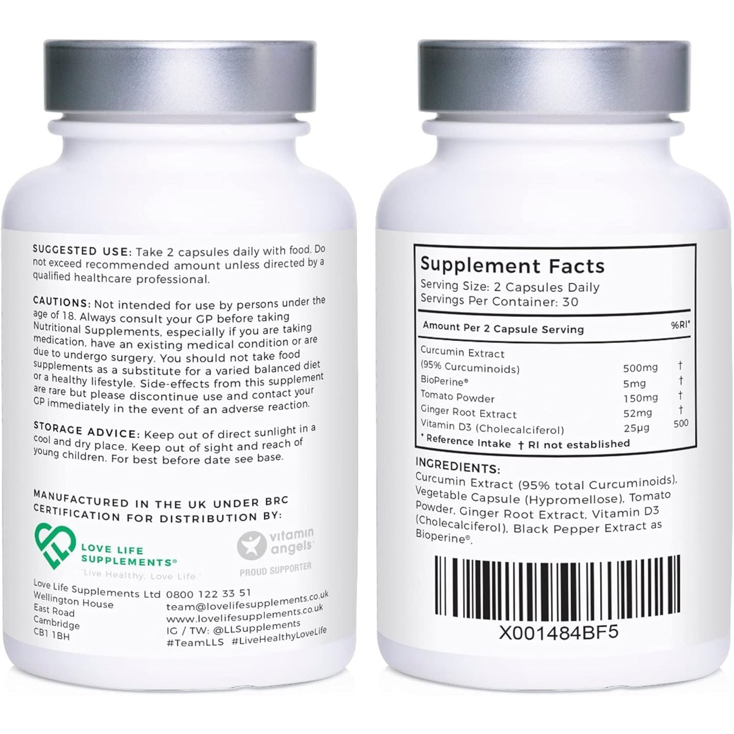 Curcumin 95 Advanced, 60 Capsules, High Strength Curcumin (The Active Component of Turmeric) with 95% Curcuminoids + Bioperine® (Black Pepper Extract), Vitamin D, Tomato and Ginger Root, GMP Approved